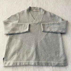 Soft Surroundings Womens Gray V-Neck Ribbed Paneled Pullover Sweater Size 2X